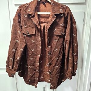 BRAND NEW Long sleeve corduroy embroidered flannel shirt brown